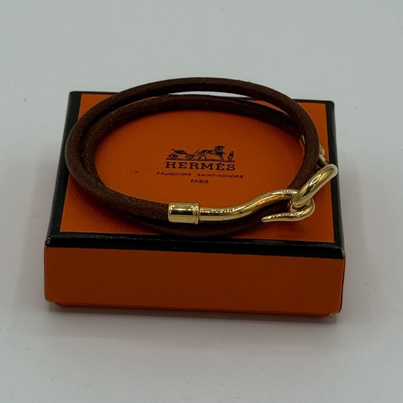 Hermès Leather Double Wrap Cord Bracelet - Authentic! Jumbo Hook - EUC w/ Box - Picture 1 of 14